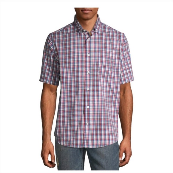🆕George Men’s Plaid Poplin Short Sleeve Shirt - Picture 2 of 6